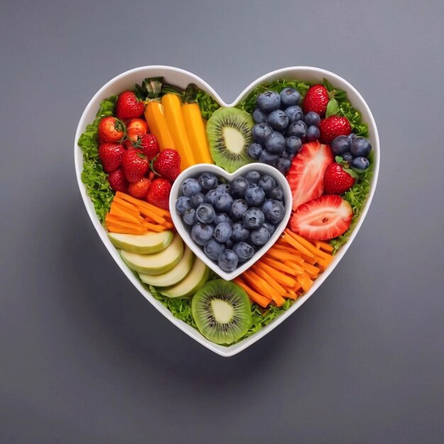 miska w kształcie serca ze zdrowym jedzeniem