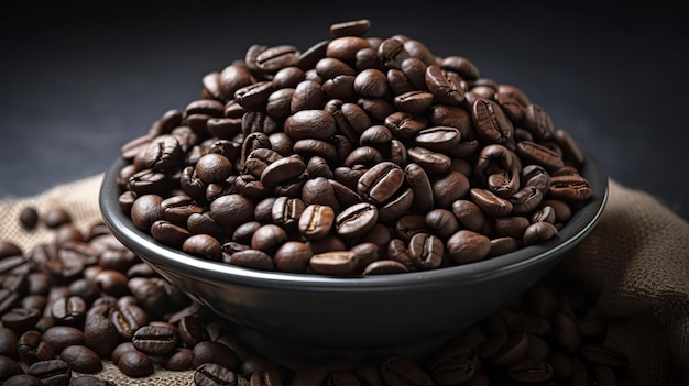 Miska ziaren kawy jest wypełniona ziarnami kawy.
