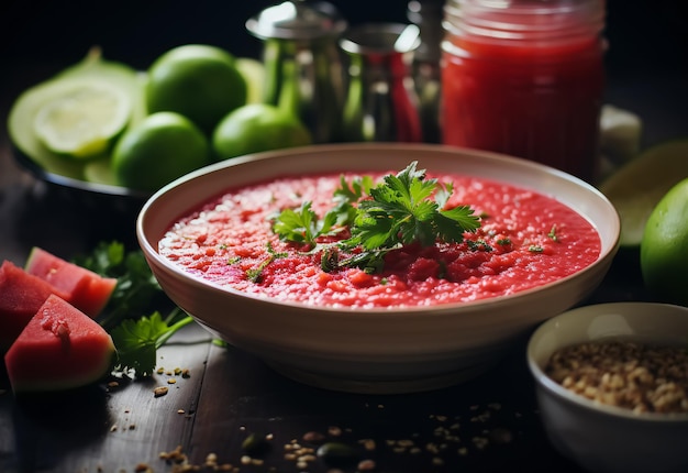 miska zimnej pomidorowej zupy gazpacho