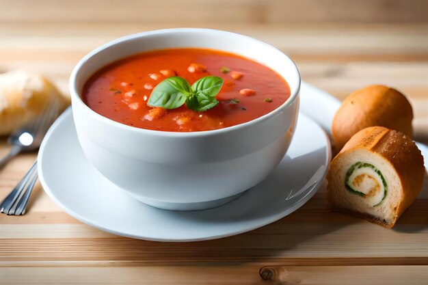 miska zupy z miską bazylii i miską bazylii.