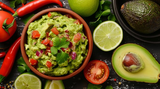 Zdjęcie miskę guacamole z świeżymi składnikami generative ai