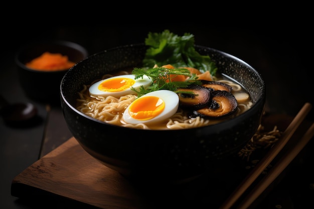 Miso Ramen izolowane azjatyckie kluski w bulionie miso zupy Miso Ramen abstrakcyjna generatywna ilustracja AI