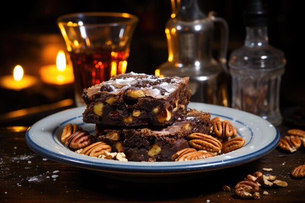 Mistrz kulinarny kończy brownie potrójną czekoladą w rustykalnej cukierni generatywnej IA