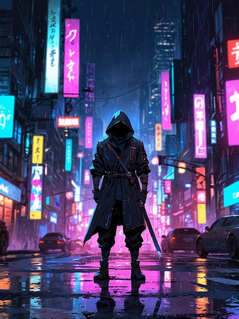 Mistrz ninja stojący na miejskiej drodze
