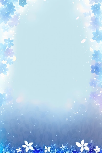 Misty Blue Background Glitter Silhouettes Flowers Pionowa mobilna pocztówka Generacyjna sztuczna inteligencja
