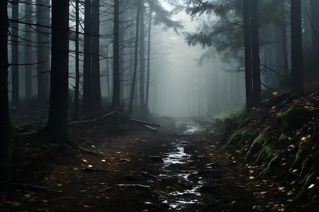 Misty las w deszczu Deszcz Zdjęcia