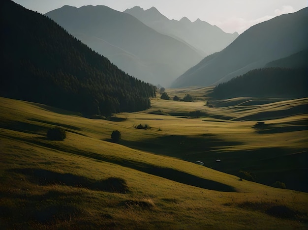 Misty Meadow with Valleys Panoramic Concept (Panoramiczna koncepcja mglistej łąki z dolinami)