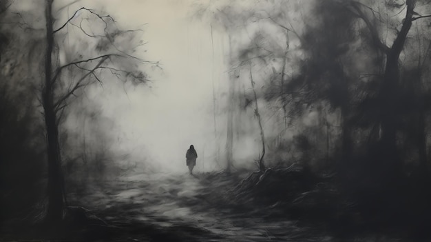 Misty Night Wanderer Atmospheric Woodland Painting autorstwa Felicia Simion