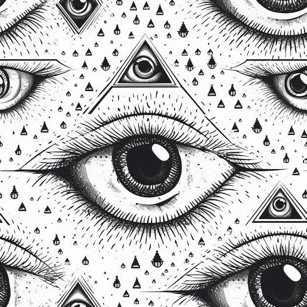 Zdjęcie mistyczna mozaika badająca kropkowany wzór symbolika iluminatów enigmatyczne oczy i intr