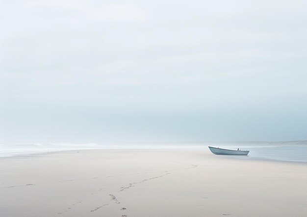 Mistyczne nadmorskie spokojne morze z czarującą mgłą na plaży Generative Ai