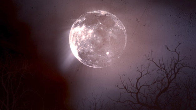 Mistyczne tło z ciemnym księżycem i chmurami, streszczenie tło. Luksusowa i elegancka ilustracja 3D horroru i motywu halloween