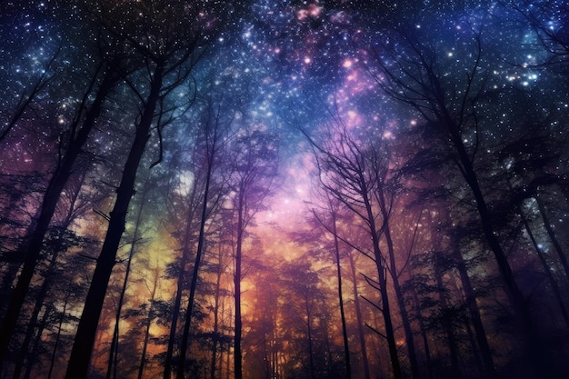 Mistyczny Gwiezdny Las hipnotyzująca panorama rozgwieżdżonego lasu