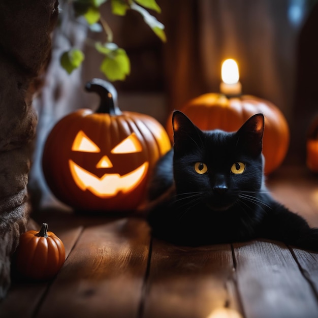 Mistyczny Halloweenowy Czarny Kot