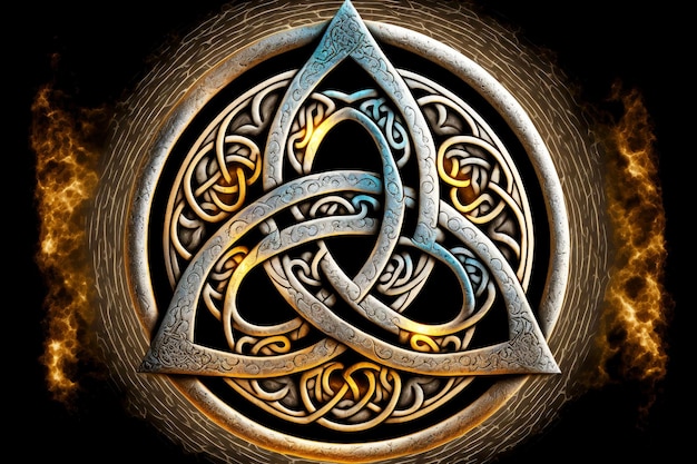 Zdjęcie mistyczny symbol trójcy w postaci trzech okręgów w jednej całości generatywnej ai