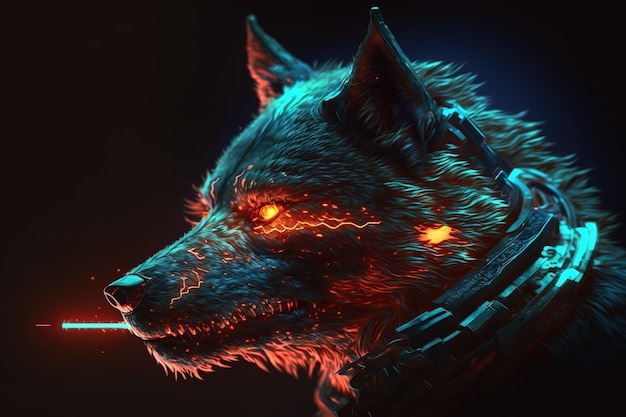 Mistyczny wilk w cyberpunkowym stylu