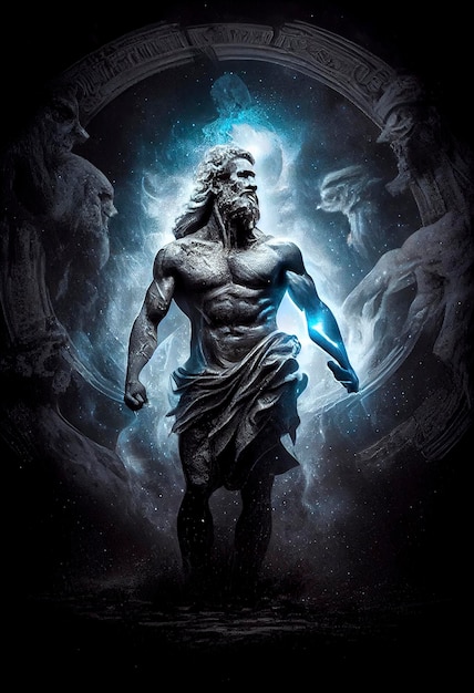 Mitologiczny grecki bóg ciemności Erebus otoczony przez wszechświat na ciemnym tle Pierwotne bóstwo Erebos na miejscu między Ziemią a Hadem Potężna boska nocna istota generatywna ai