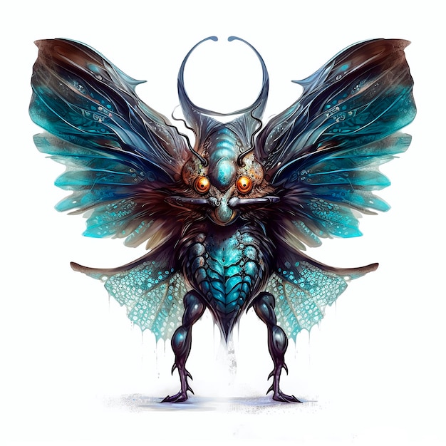 Mityczne podziemne stworzenie z czterema błyszczącymi skrzydłami generowane przez sztuczną inteligencję