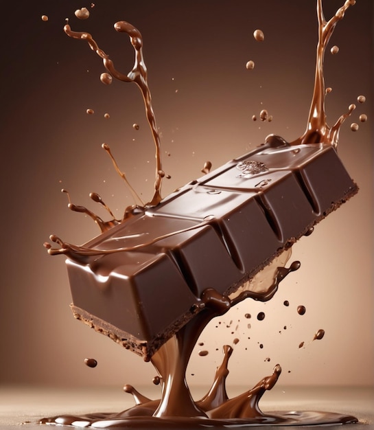 Mleczna tabliczka czekoladowa z rozpryskami i rozpryskami zawieszonymi w powietrzu