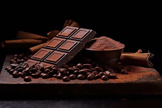 Mleko i czekoladki ciemne z ziarnami kawy Generatywna sztuczna inteligencja