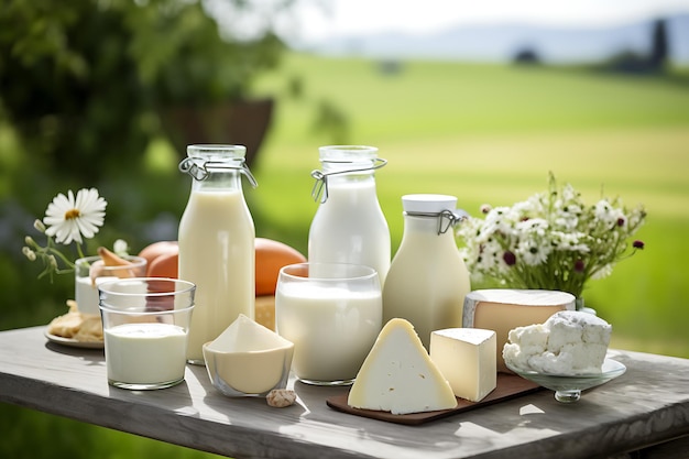 Mleko i naturalne produkty mleczne na pikniku