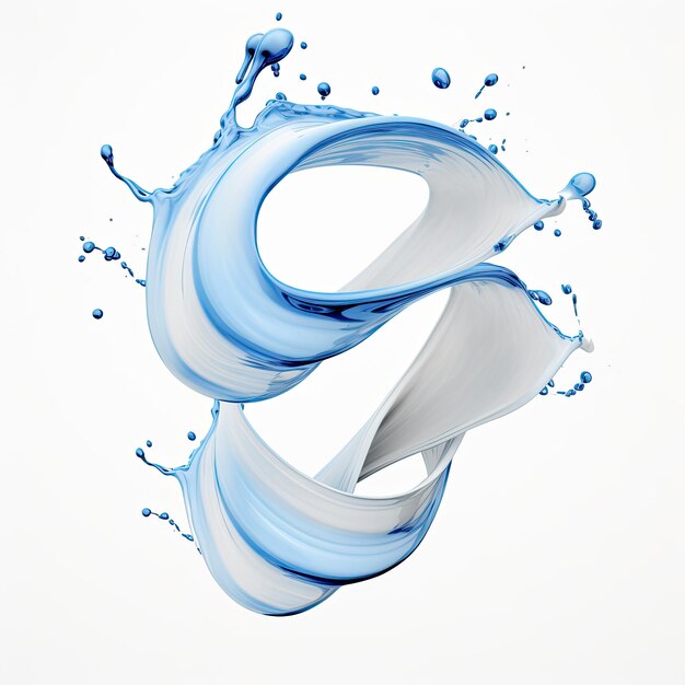 Mleko i niebieskie plamy wody skręcone w spiralę izolowane na białym tle