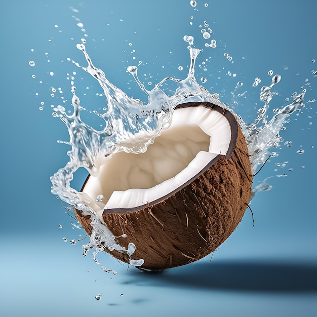 Mleko kokosowe na niebieskim tle