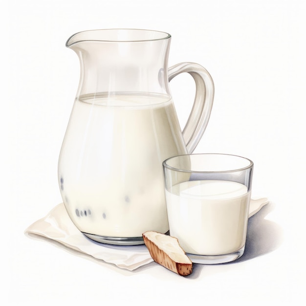 Zdjęcie mleko w szklance akwarela ilustracja