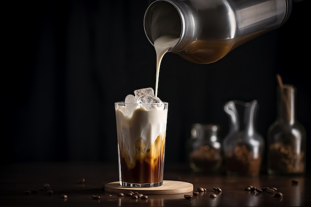Mleko wlewane do mrożonej kawy generatywne AI