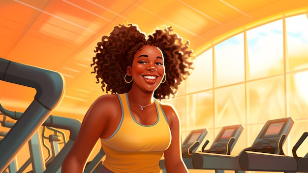Młoda Afroamerykanka ćwiczy w siłowni.