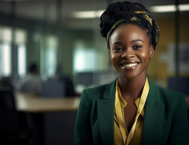 Młoda afroamerykańska czarna kobieta profesjonalny menedżer z portretem na głowie pracownika biura