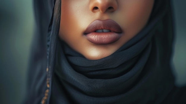 Młoda arabska kobieta z szyją i ustami w hidżabie