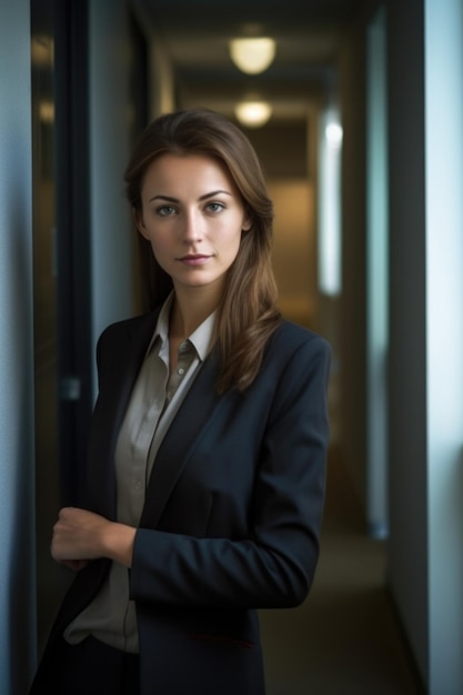 Młoda bizneswoman stojąca w korytarzu biura