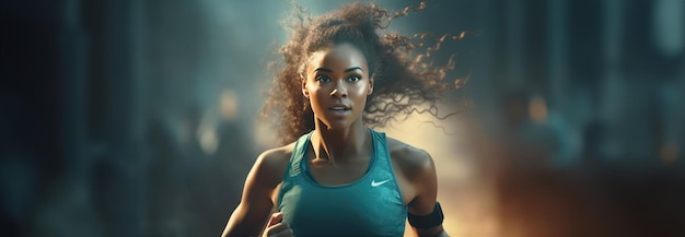 Młoda czarna kobieta robi rutynowe ćwiczenia w okresie letnim podczas biegania na świeżym powietrzu Koncepcja fitness i sportu