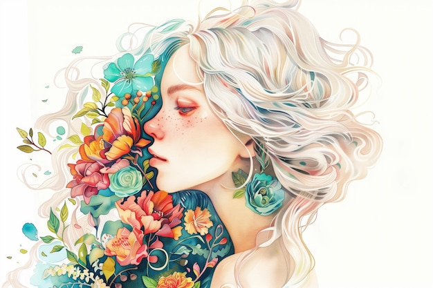 Młoda dama z kwiatami ozdabiającymi włosy