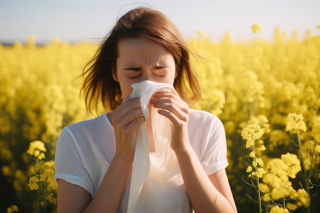 Młoda dziewczyna cierpi na alergię na wiosenne pyłki