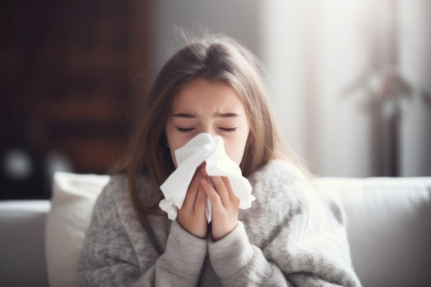 Młoda dziewczyna cierpi na grypę