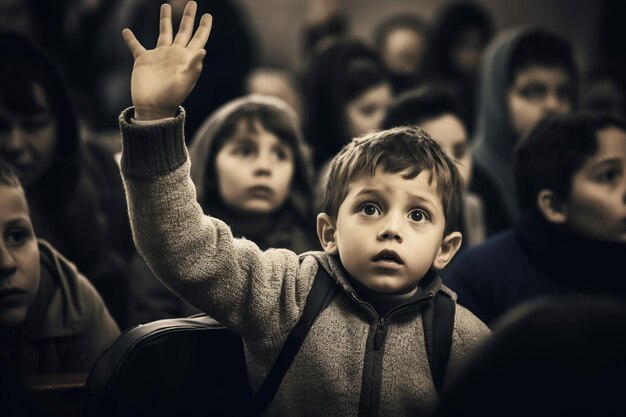 Zdjęcie młoda dziewczyna podnosząca rękę w klasie