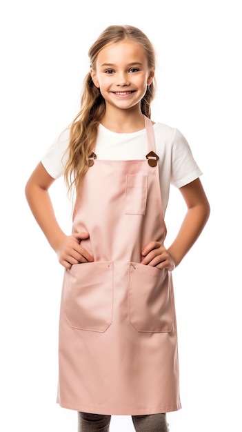 Młoda dziewczyna ubrana w różowy fartuch z napisem cafe na przodzie