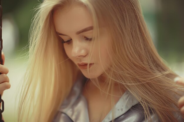 Młoda dziewczyna w jesiennym portrecie, dorosły blond