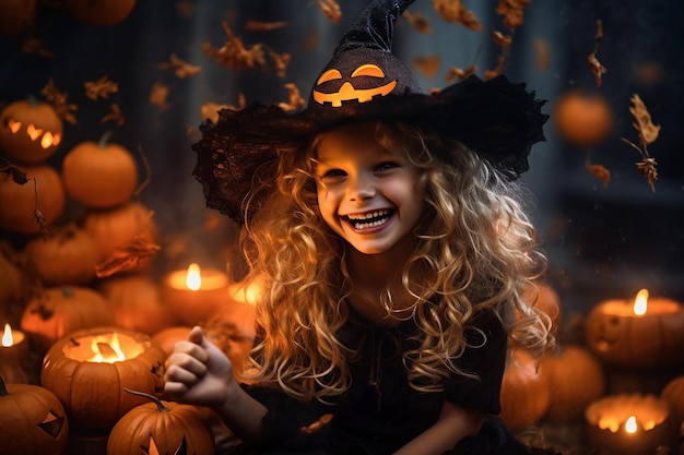 Młoda dziewczyna w kostiumie halloween zbierająca cukierki na ulicy