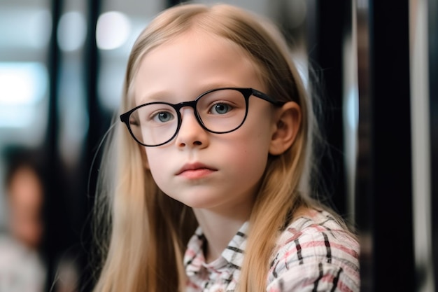 Młoda dziewczyna w okularach i odwrócona od kamery stworzona za pomocą generatywnej sztucznej inteligencji