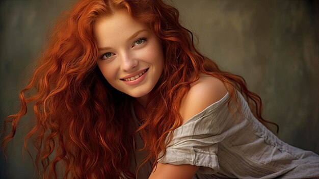 Zdjęcie młoda dziewczyna z czerwonymi włosami pozuje na zdjęcie
