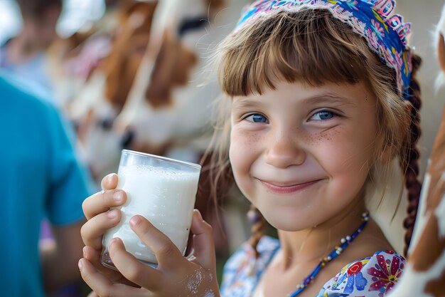 Młoda dziewczyna z szklanką mleka