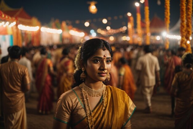 młoda Hinduska w tradycyjnym stroju z tradycyjnym makijażem na festiwalu