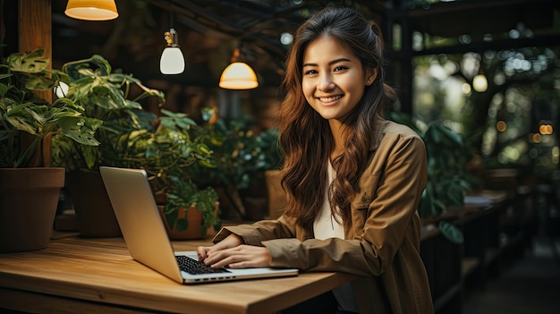 Młoda inteligentna Azjatka Freelance Online Pracuje w domu z laptopem