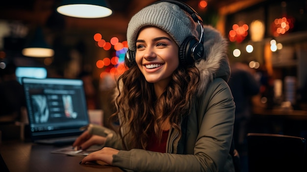 młoda kobieta ciesząca się muzyką w słuchawkach