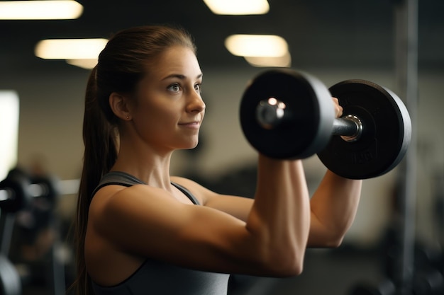 Młoda kobieta ćwicząca z hantlami na siłowni Sportowa koncepcja stylu życia fitness Generacyjna sztuczna inteligencja