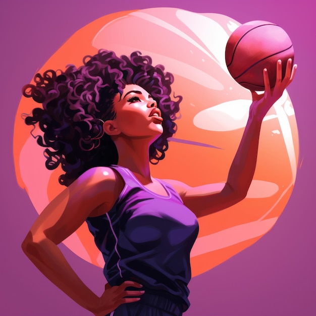 Młoda kobieta grająca w koszykówkę Piękna afroamerykańska koszykarka w ruchu i akcji