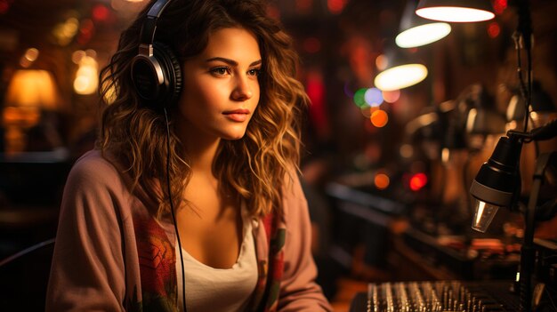 młoda kobieta lubiąca muzykę w słuchawkach