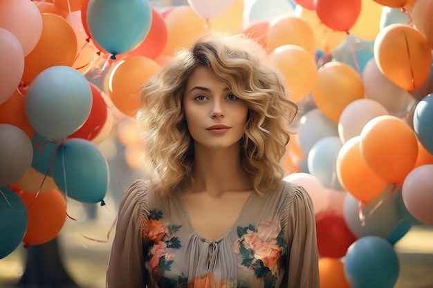 Młoda kobieta na tle balonów